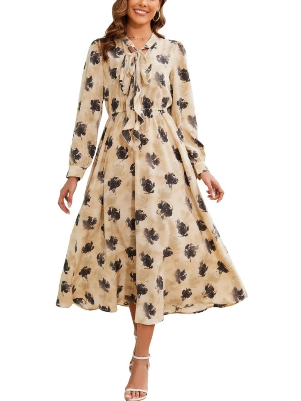 Women Long Sleeve Floral Fall Dress Wedding Guest Maxi Cocktail